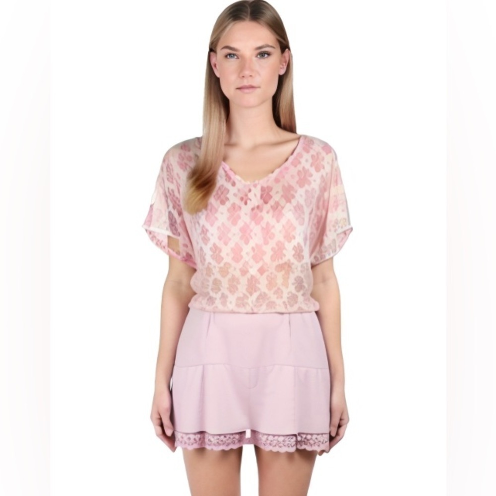 Castaways by Cromper Company Pink Floral Lace Crochet Tunic Top Swim Coverup NWT